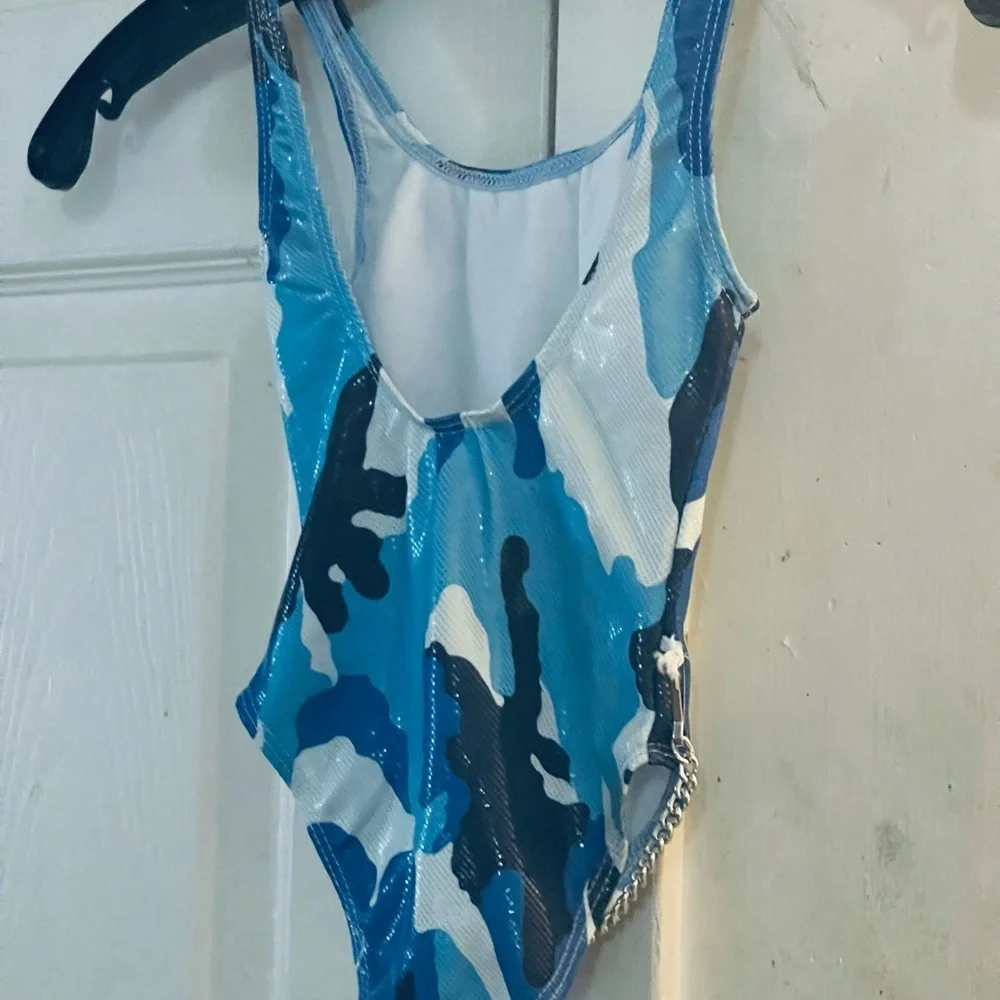 Bathing babes blue camouflage bathing suit once piece